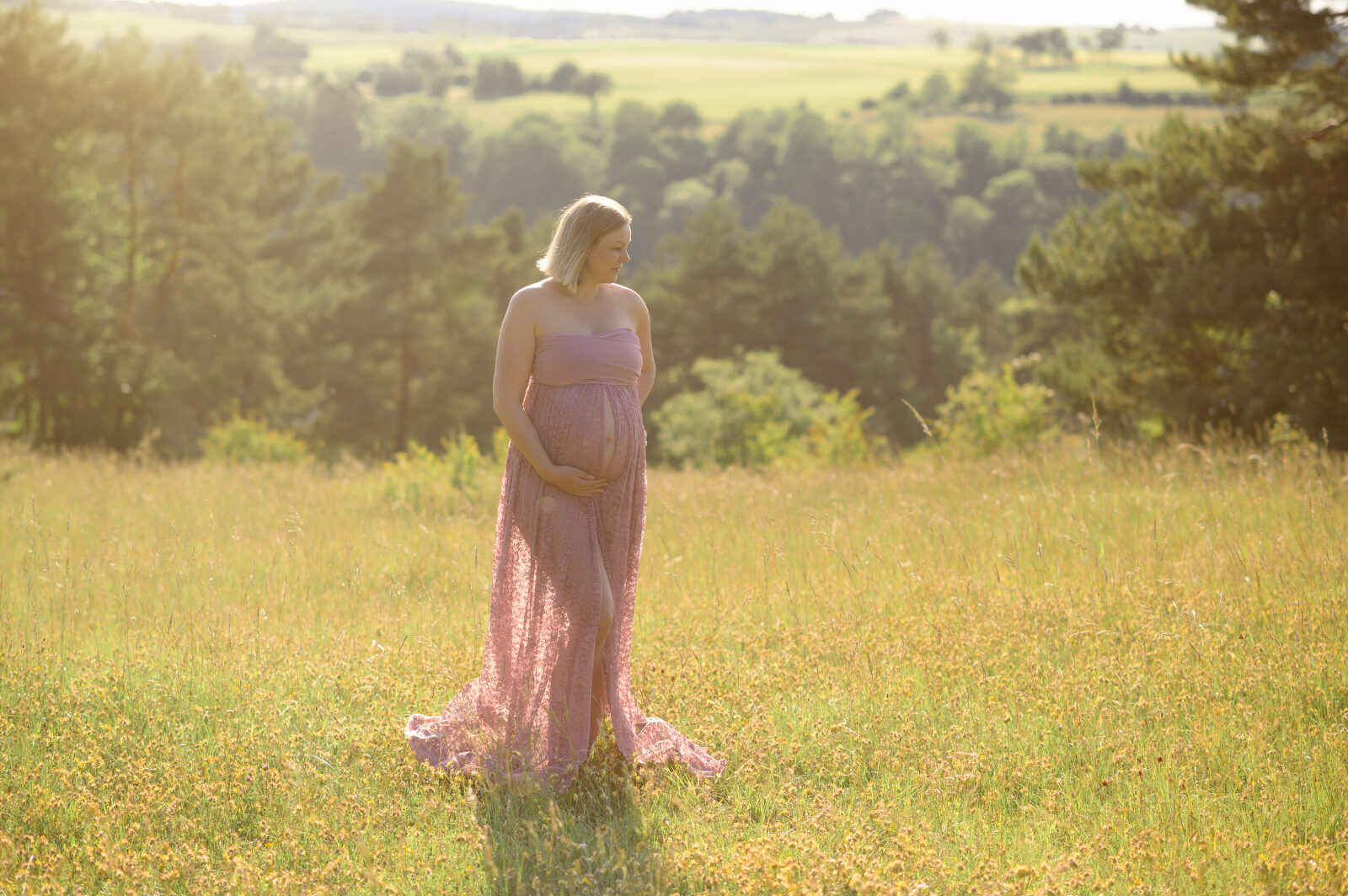 Schwangere Frau im Kleid vor tollem Panorama