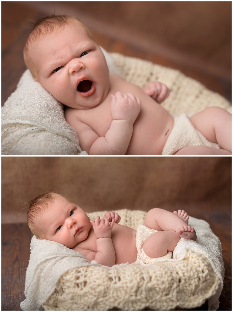 Wache Babys beim Neugeborenenfotoshooting 